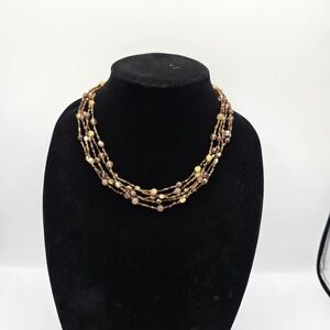 NY Company Womens Multi Strand Gold Tone Coppertone Beaded Necklace Boho 19"